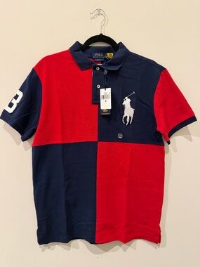 Polo by Ralph Lauren Men’s Red & Navy Colorblock Big Pony Polo